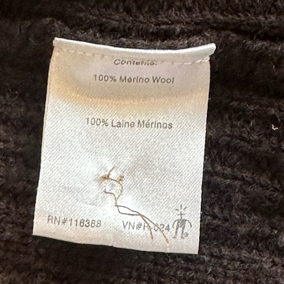 Smartwool | Dark Brown Merino Wool Cable Knit Zip Up Hooded Cardigan, Size S - Picture 6 of 9